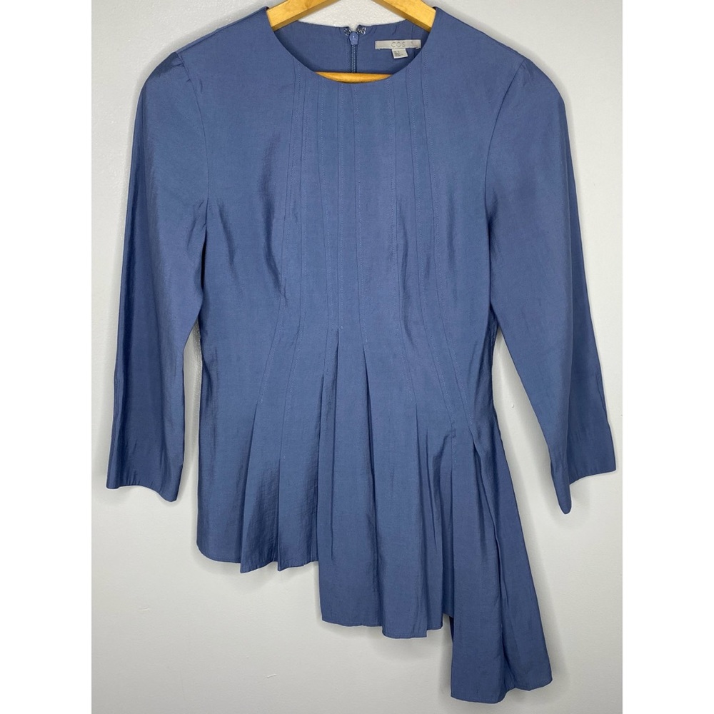 COS Blue Asymmetric Pleated Blouse